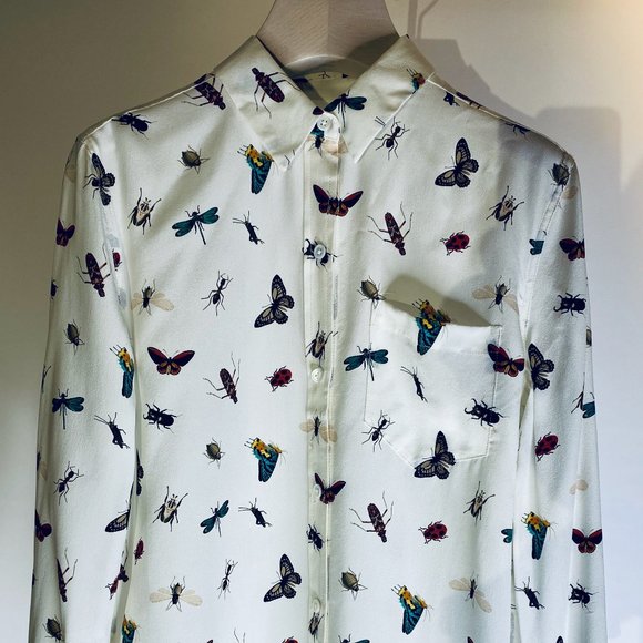 Perfect condition XS Equipment white silk insects button-up shirt !! - Picture 1 of 16